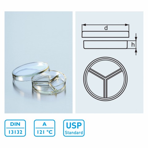 培養皿(DURAN)可乾熱,內分隔