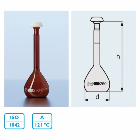 SCHOTT茶色定量瓶A級(白色刻劃)<br>(附PE蓋,附COA)